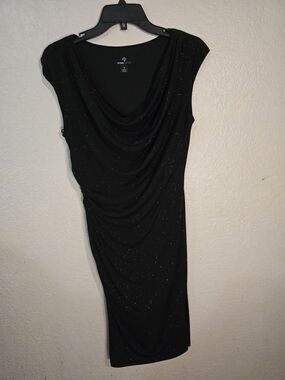 Ronni Nicole Black Sparkle Draped Sheath Dress